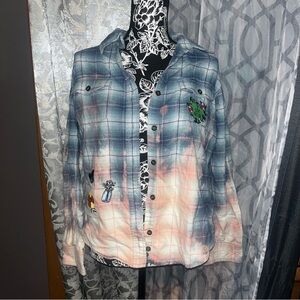 Carhartt Plaid bleach Ombre Button-Up Shirt with embroidered Patches size m